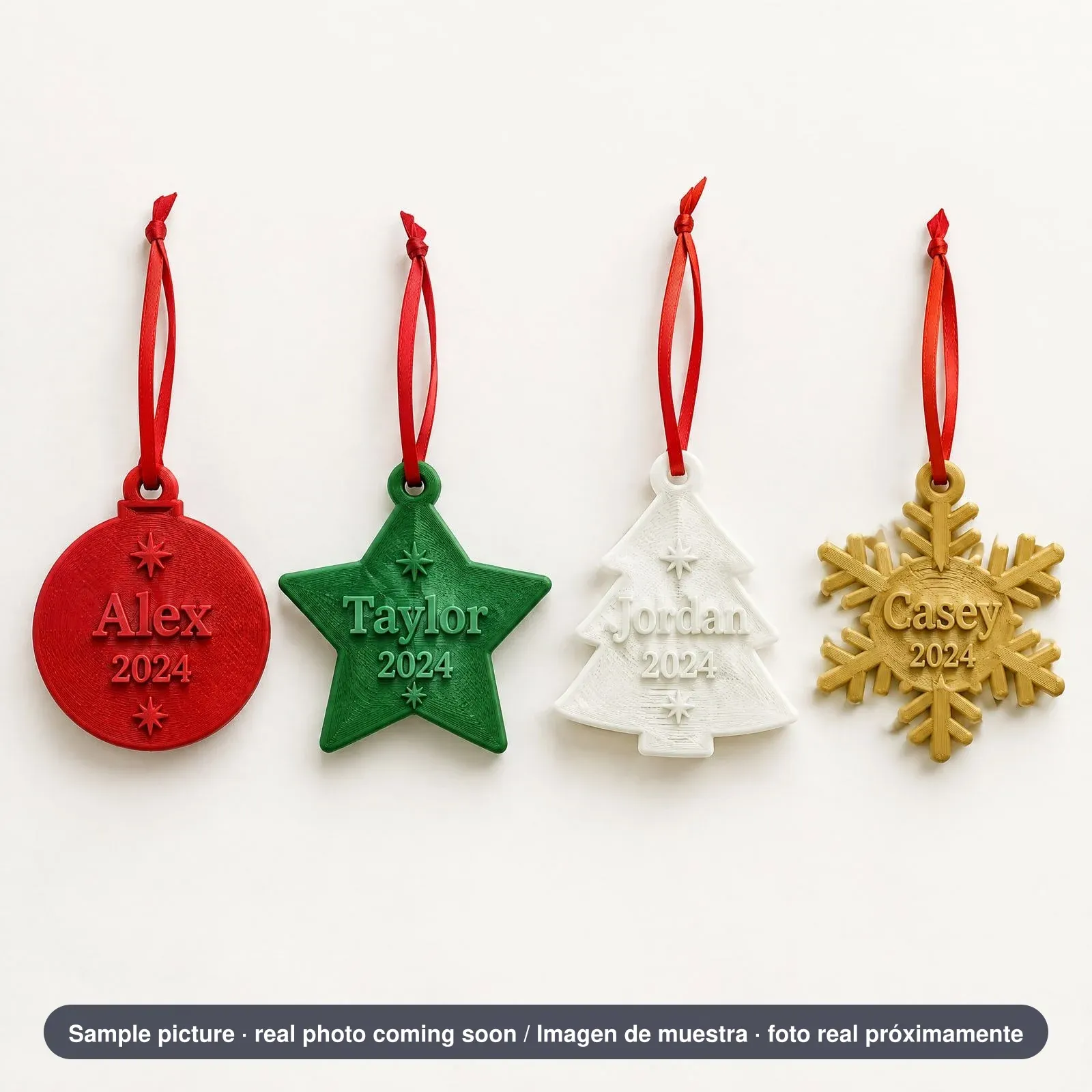 Personalized Christmas Ornament Set — sample picture, real photo coming soon